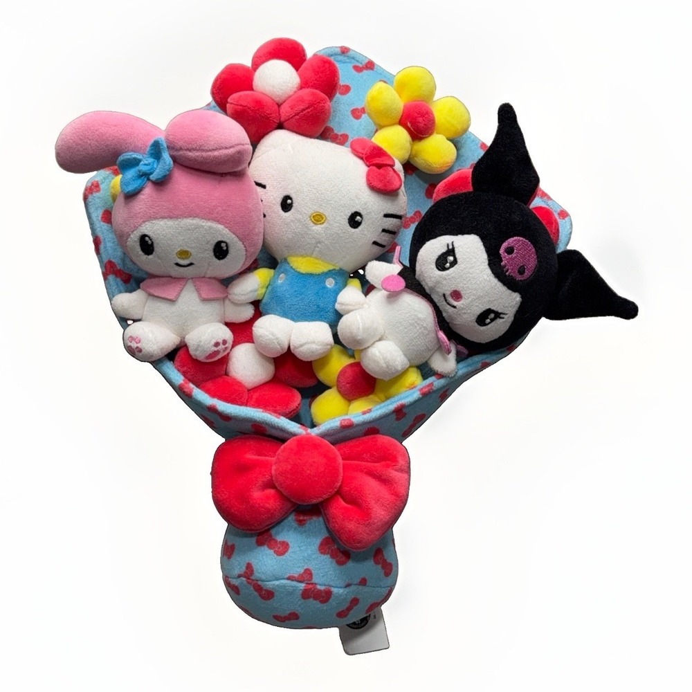 Jazwares Sanrio 12-Inch Plush Flower Bouquet Hello Kitty My Melody & Kuromi Cute